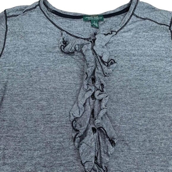 Lauren Ralph Lauren Henley Shirt Women’s Size Large T-Shirt Boho Trim Gray - Picture 3 of 5